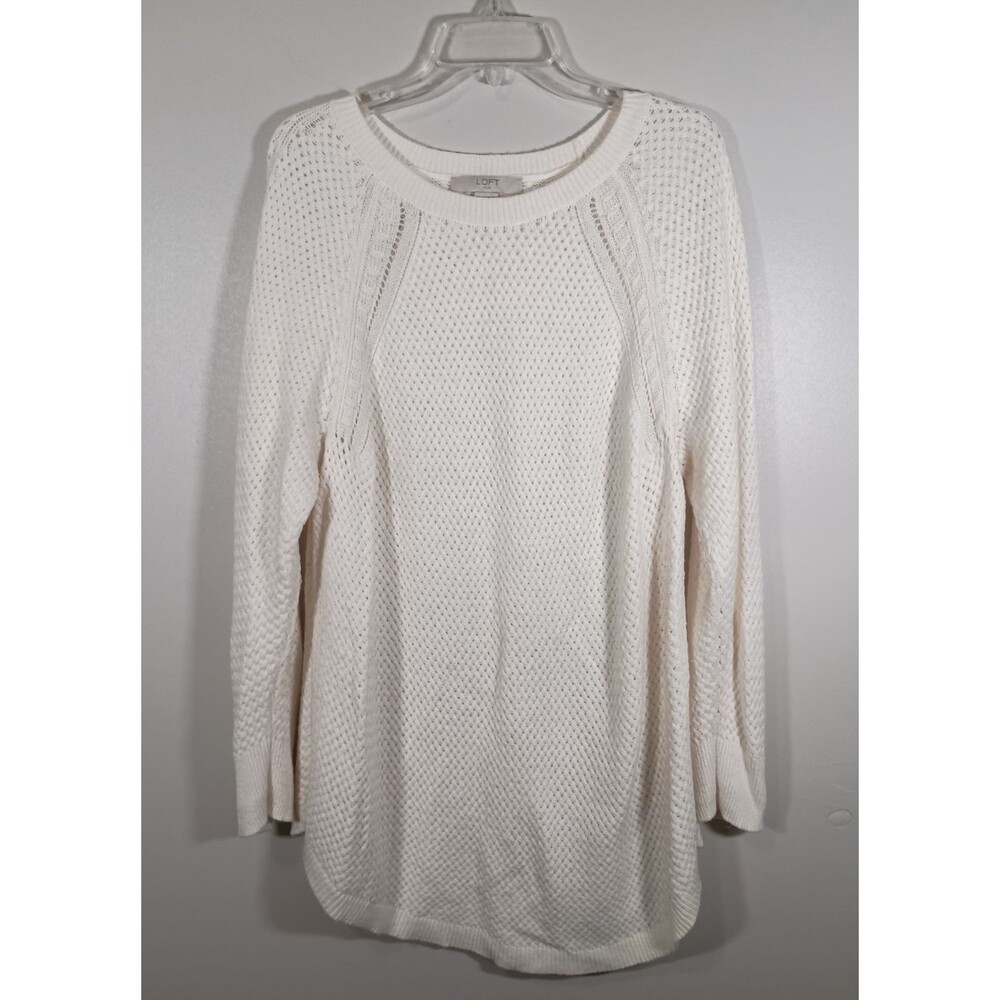 Loft Plus Raglan Womens Woven Soft Round Neck Ivory Sweater Size 20 / 22